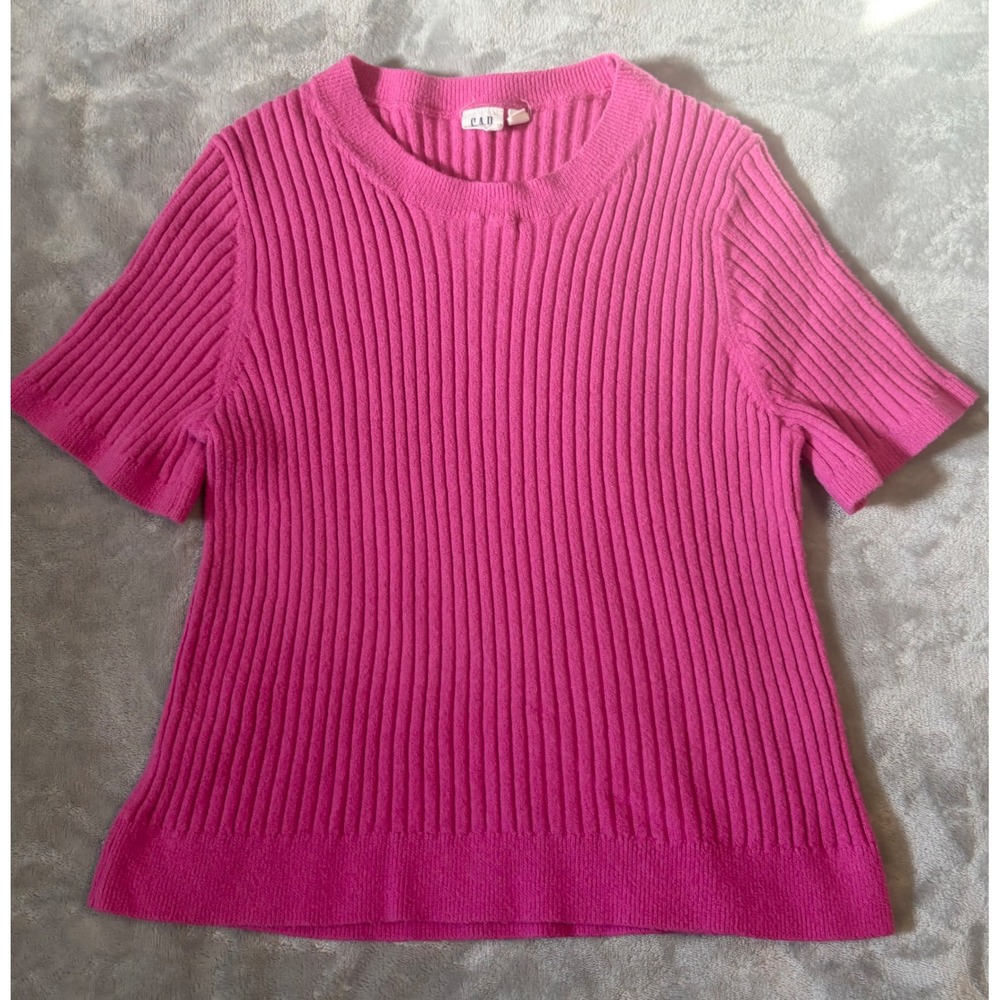 GAP Kids Magenta Pink Ribbed Knit Short Sleeve Crew Neck Sweater Top Size S